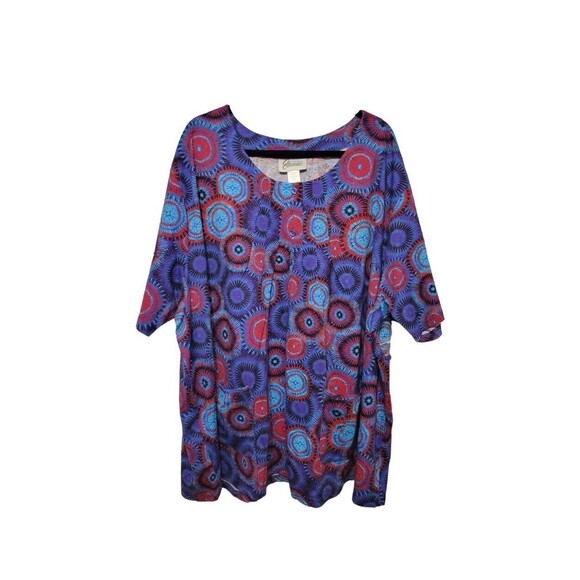 Easy Essentials Pleated Top Women 5X Purple Spiral Print 100% Cotton - Picture 1 of 7